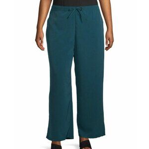NEW NWT FRENCH LAUNDRY Plus Size Teal Blue Wide Leg Drawstring Pull On Pants 1X